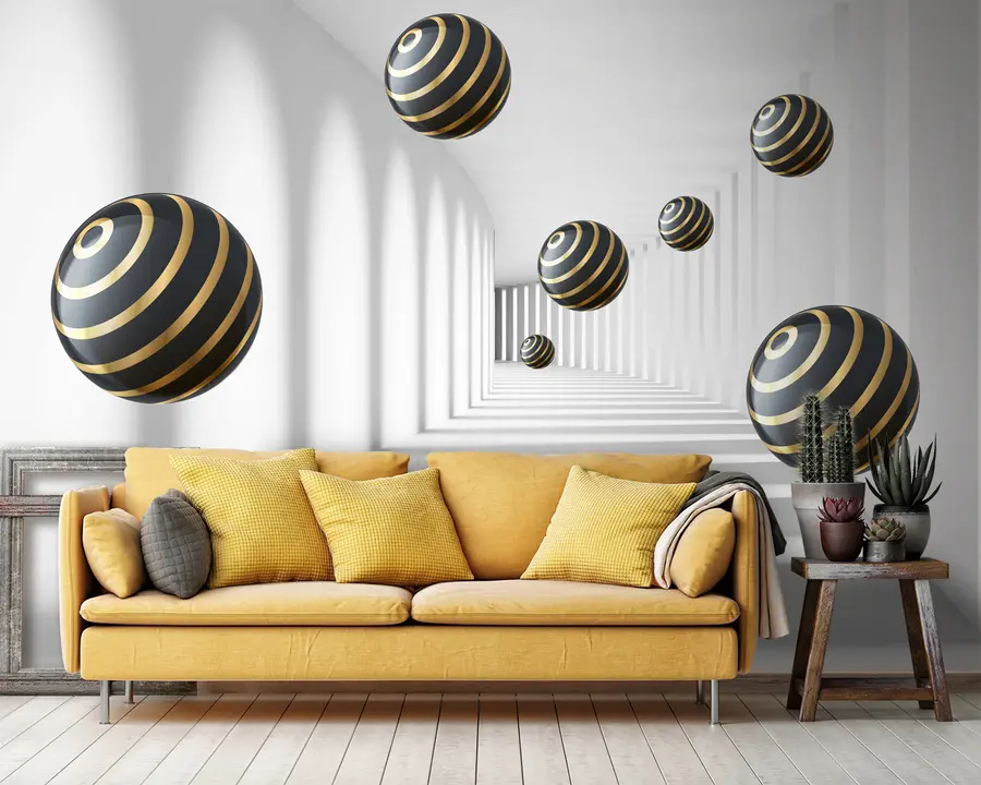 wall murals 3d abstract tunnel with balls u95356