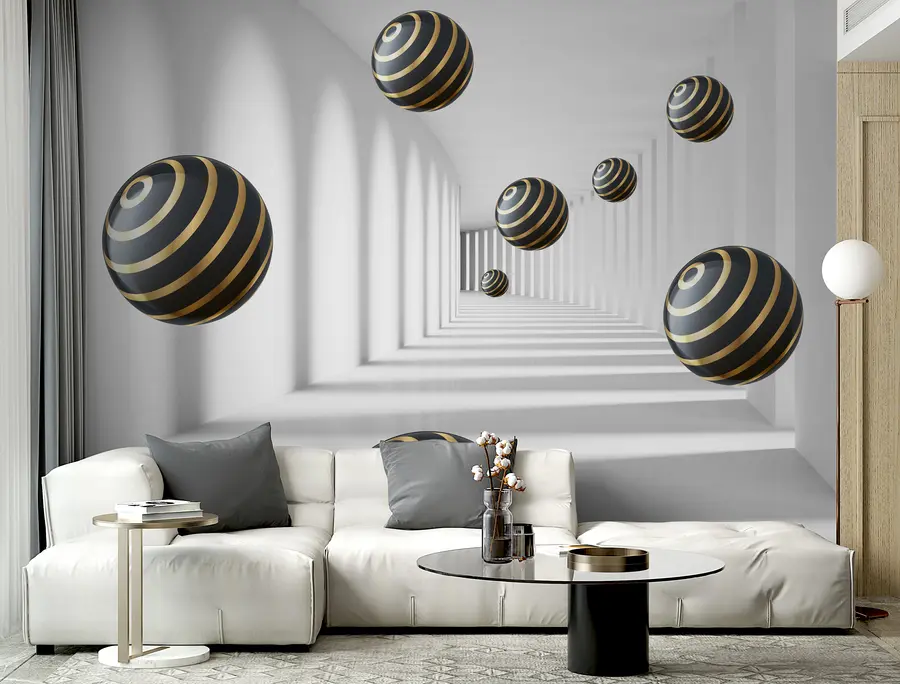 wall murals 3d abstract tunnel with balls u95356