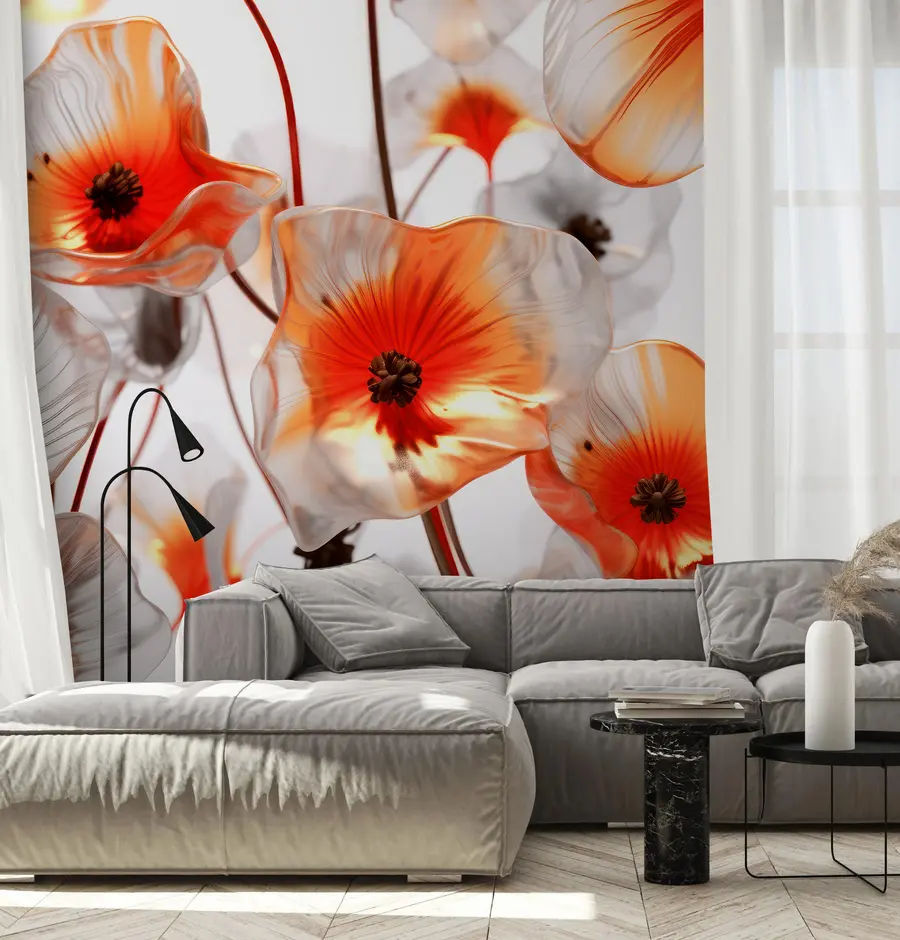 wall murals Glass red 3D flowers u95590