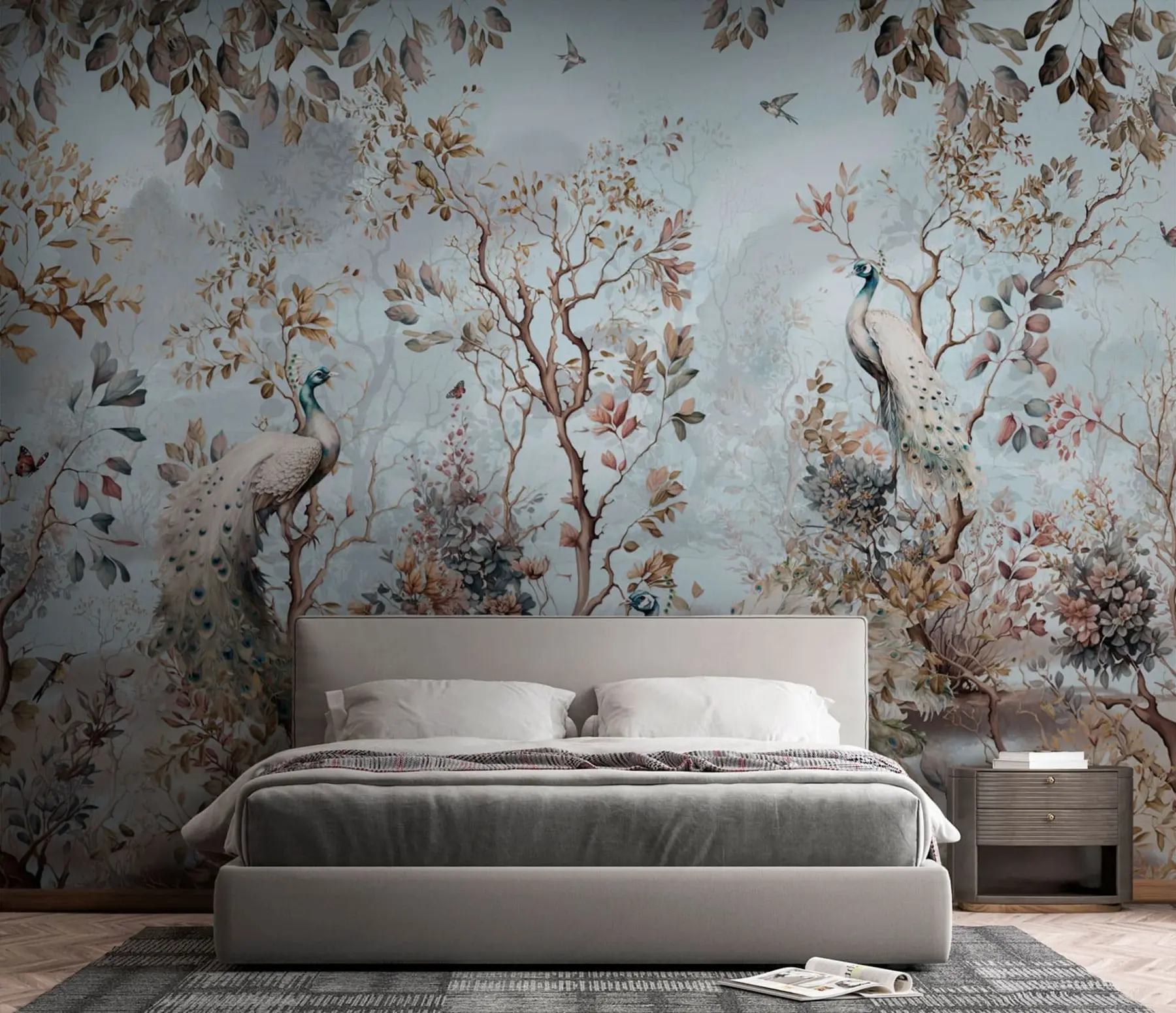 wall murals Chinoiserie Chinese style plants and peacocks u94849
