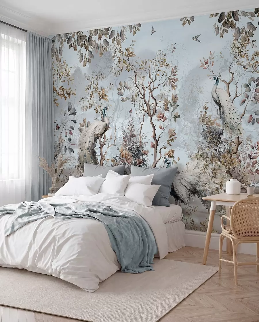 wall murals Chinoiserie Chinese style plants and peacocks u94849