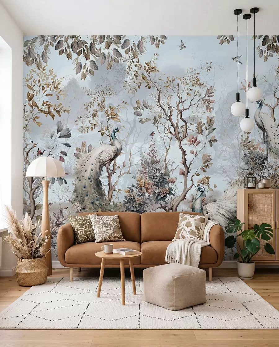 wall murals Chinoiserie Chinese style plants and peacocks u94849