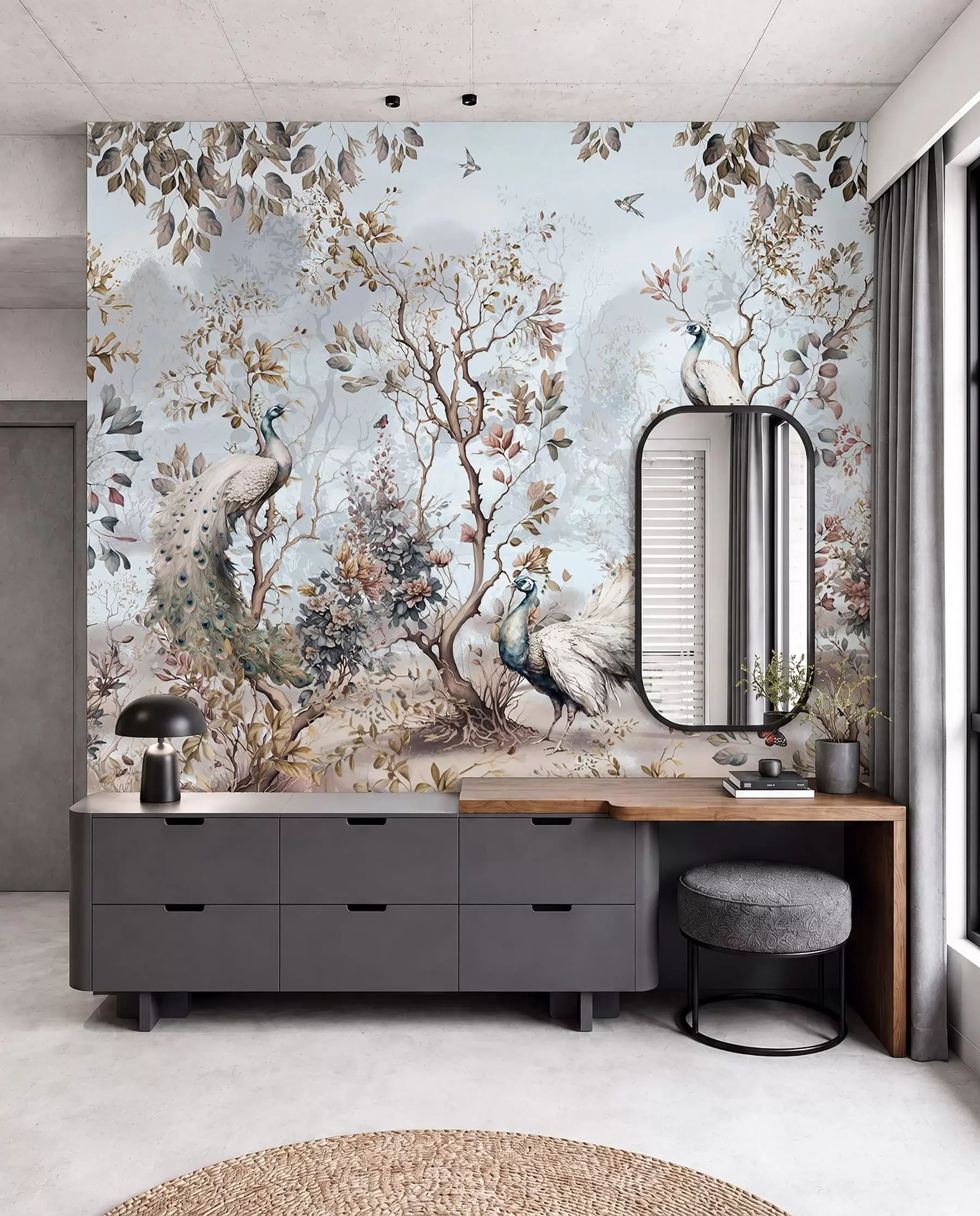wall murals Chinoiserie Chinese style plants and peacocks u94849