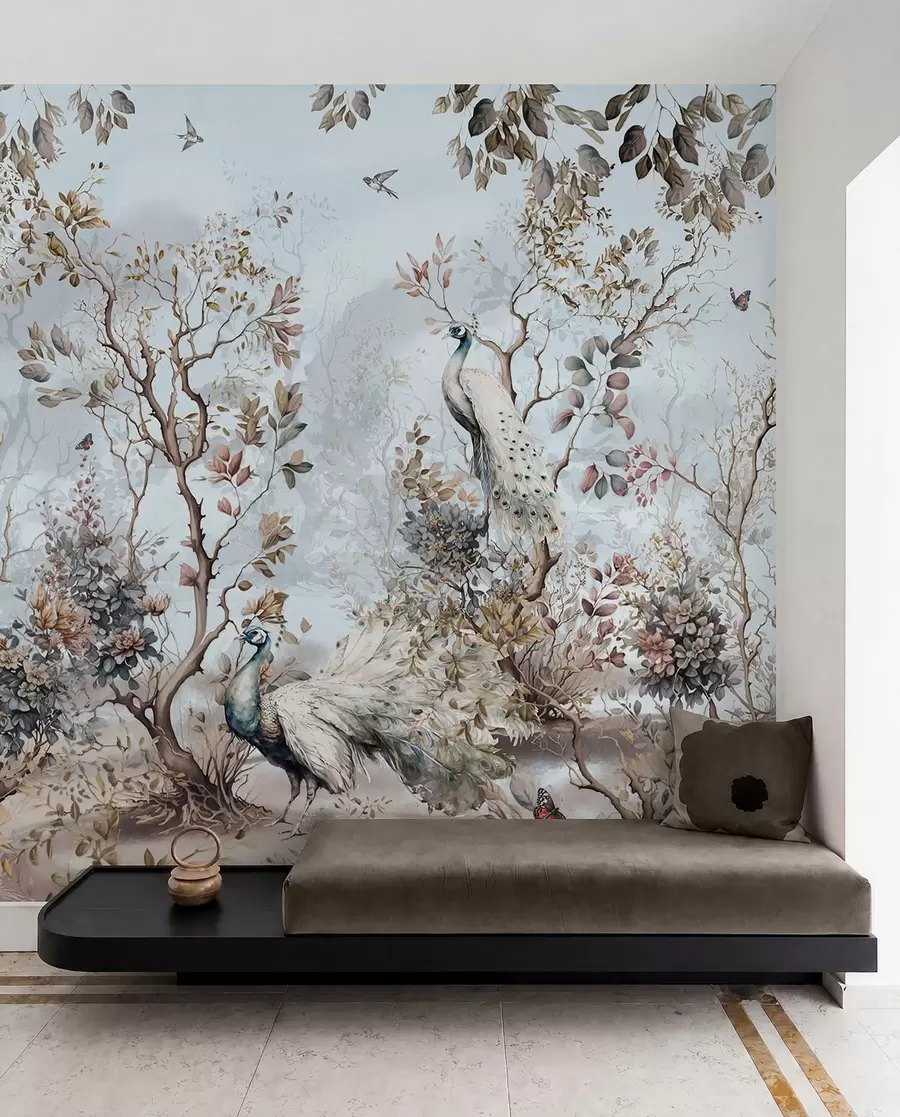 wall murals Chinoiserie Chinese style plants and peacocks u94849