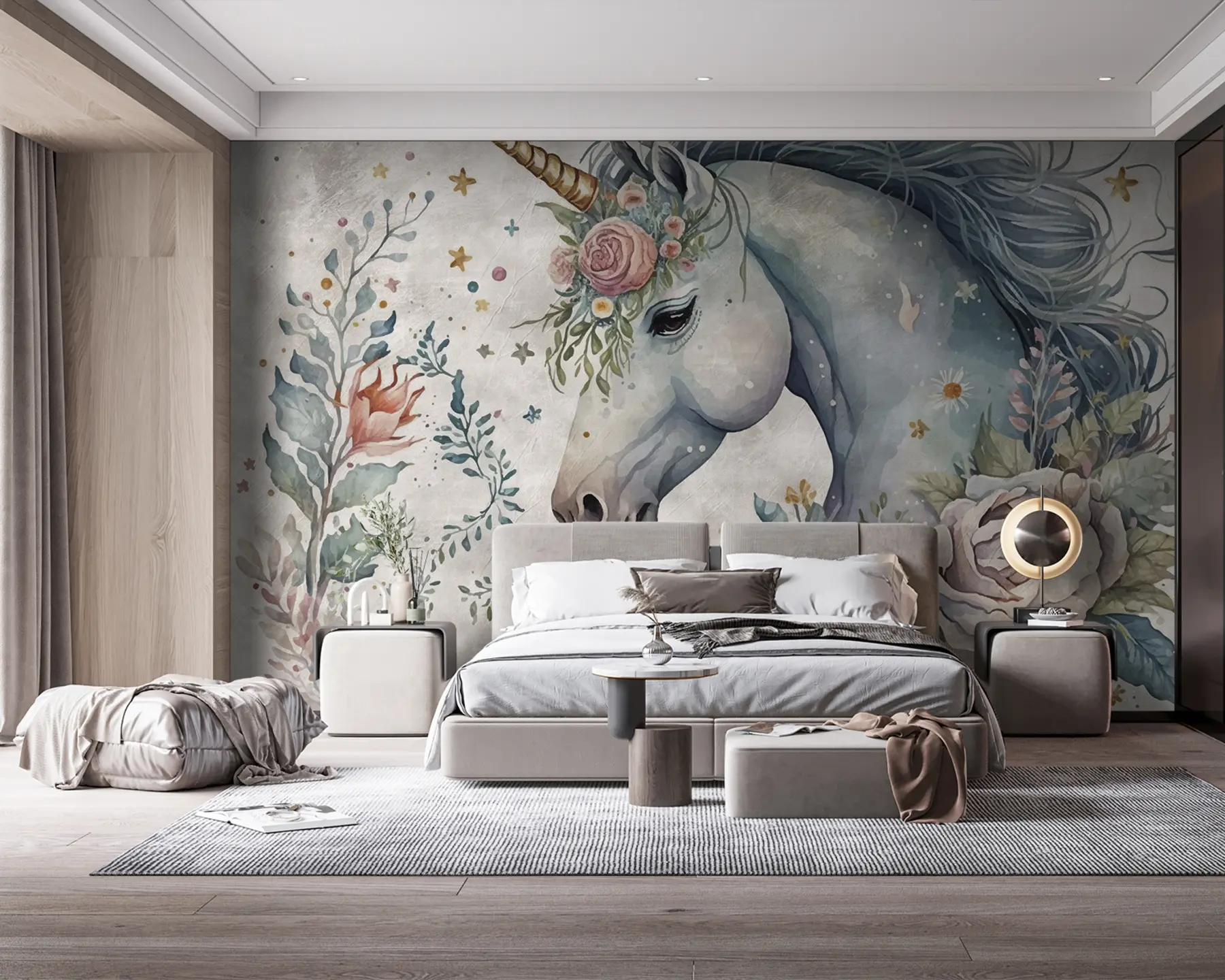 wall murals Unicorn in flowers u95404