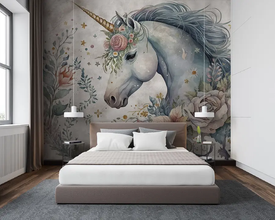 wall murals Unicorn in flowers u95404