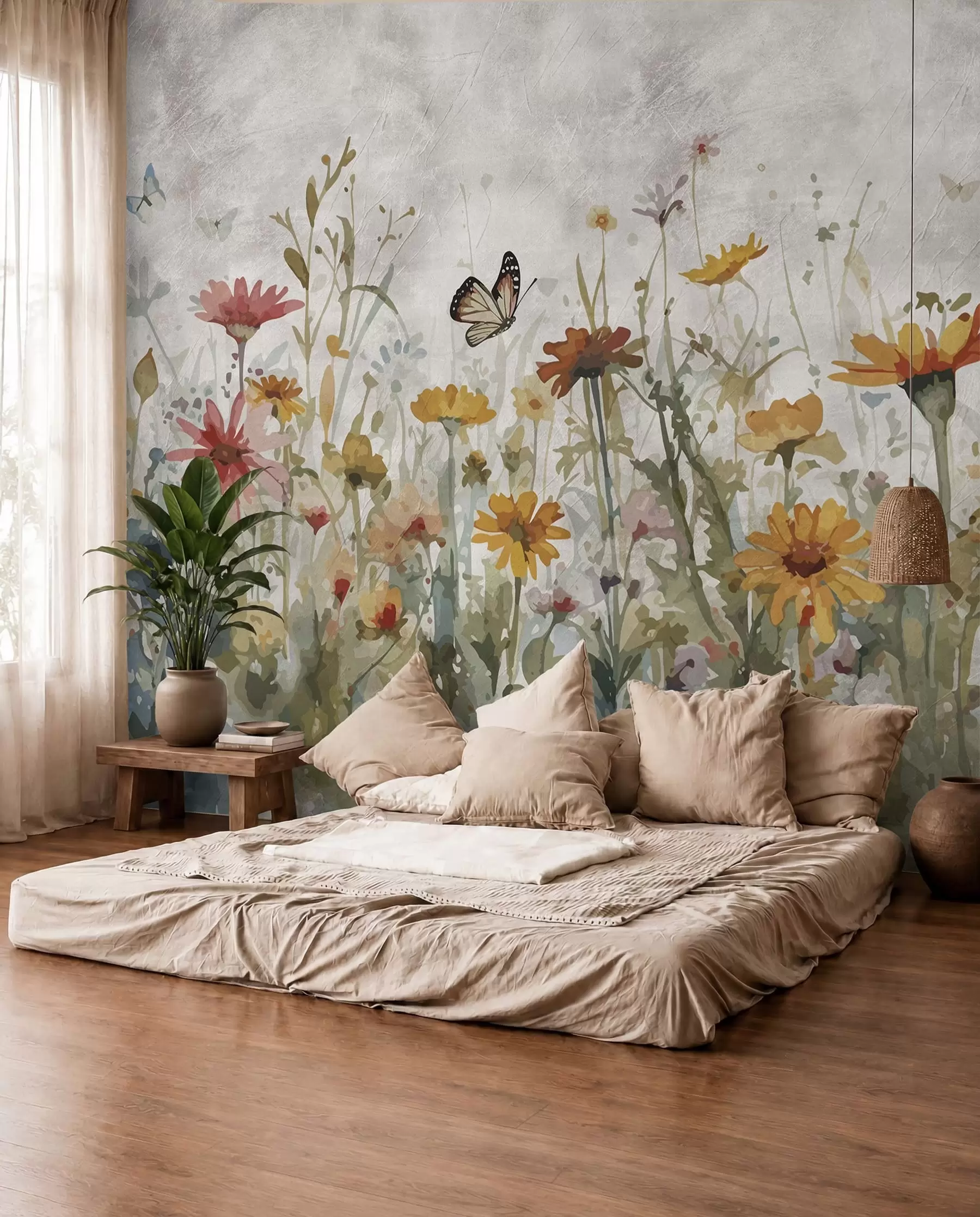 wall murals Watercolor wildflowers and butterflies u95406