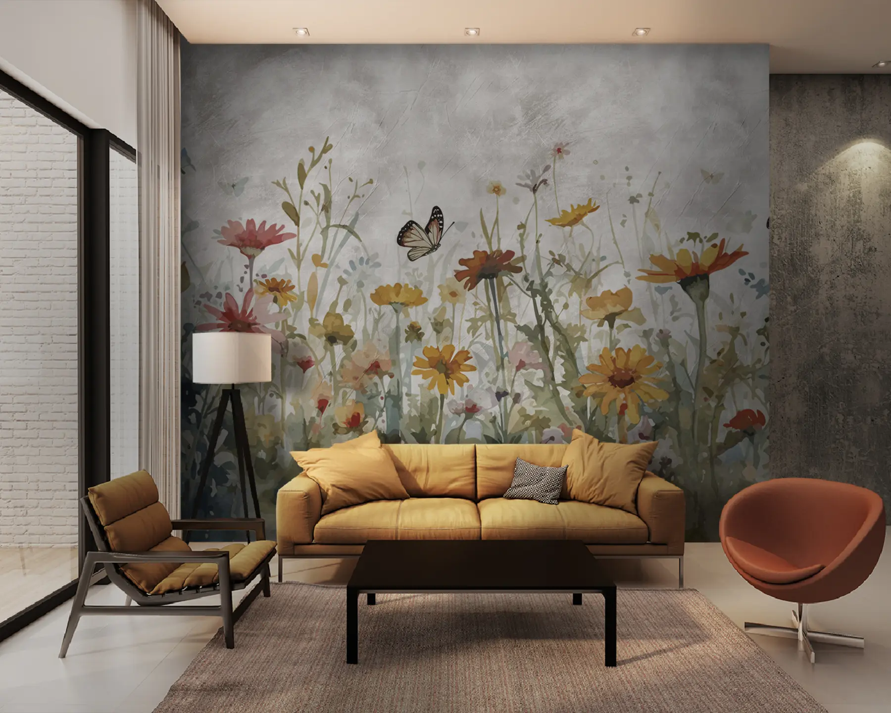 wall murals Watercolor wildflowers and butterflies u95406