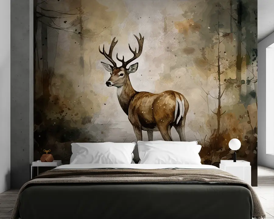 wall murals Hand drawn deer in the forest u95410