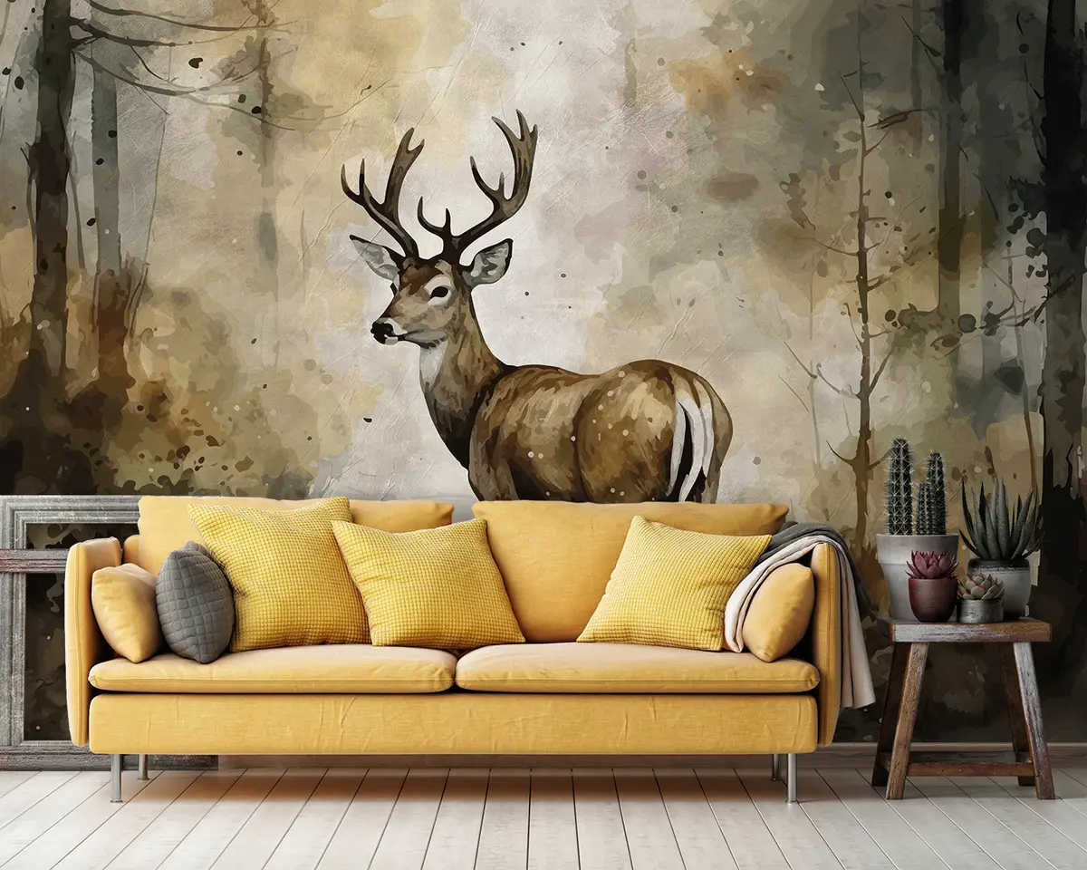 wall murals Hand drawn deer in the forest u95410