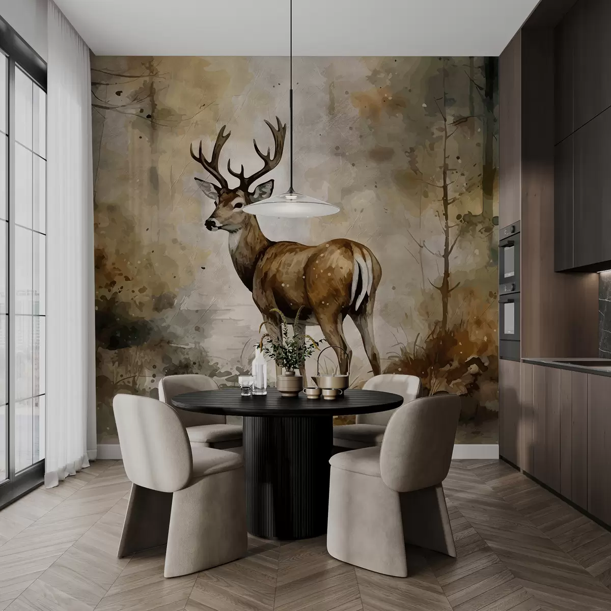 wall murals Hand drawn deer in the forest u95410