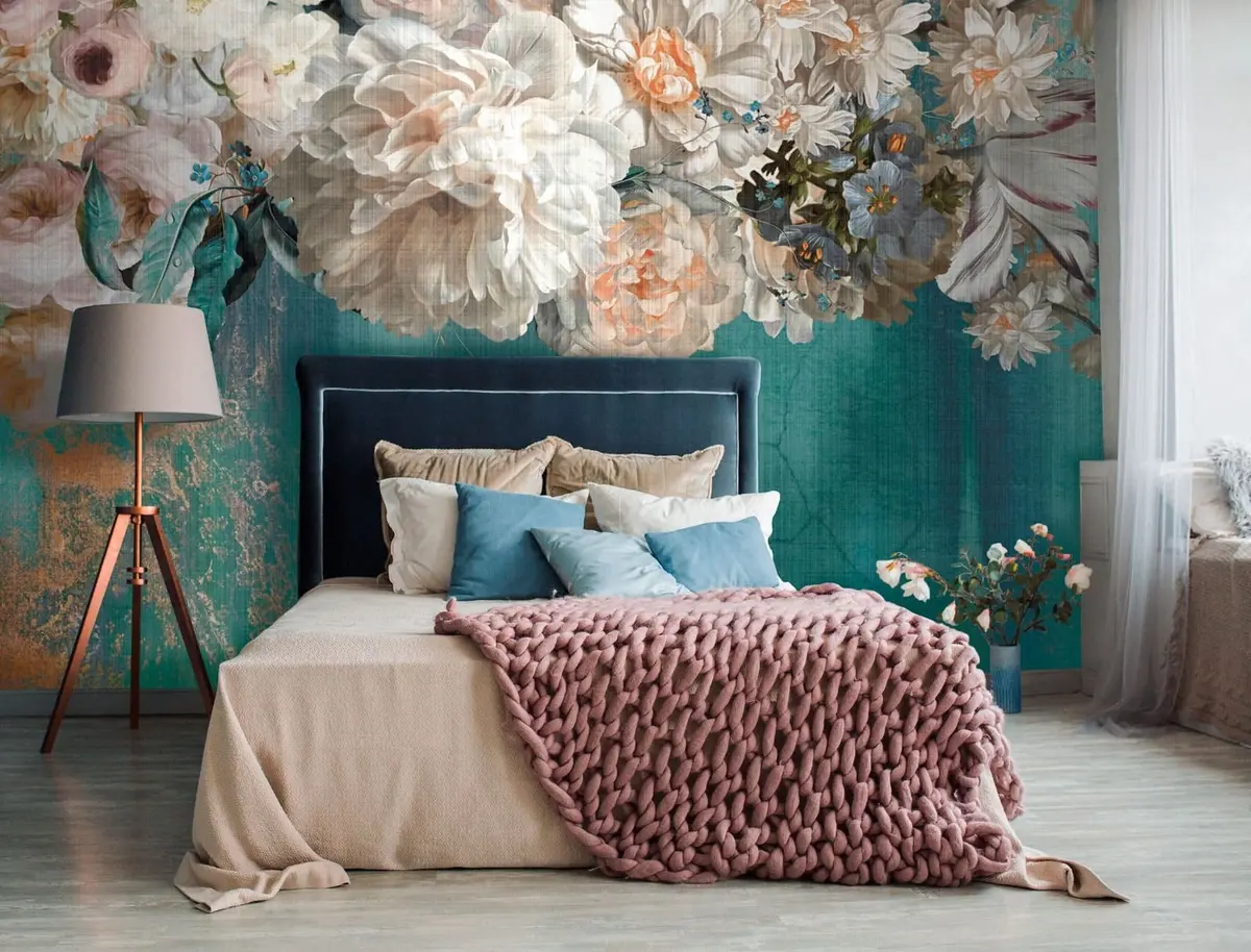 wall murals Big lush bouquet of flowers with grunge texture u95430