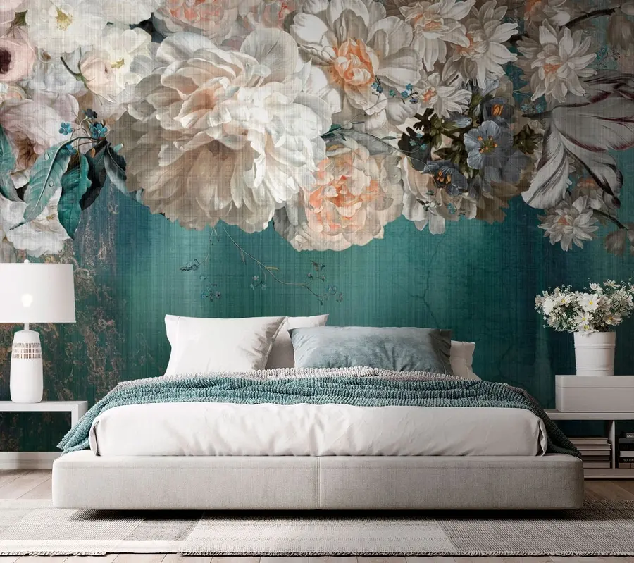 wall murals Big lush bouquet of flowers with grunge texture u95430