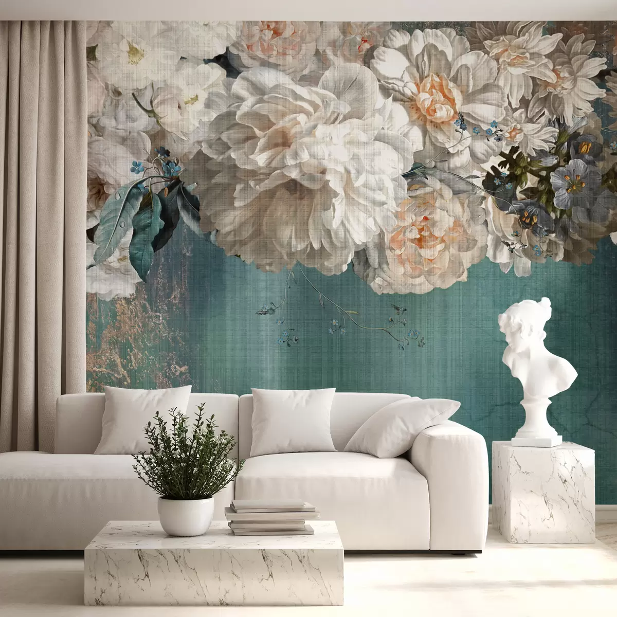 wall murals Big lush bouquet of flowers with grunge texture u95430