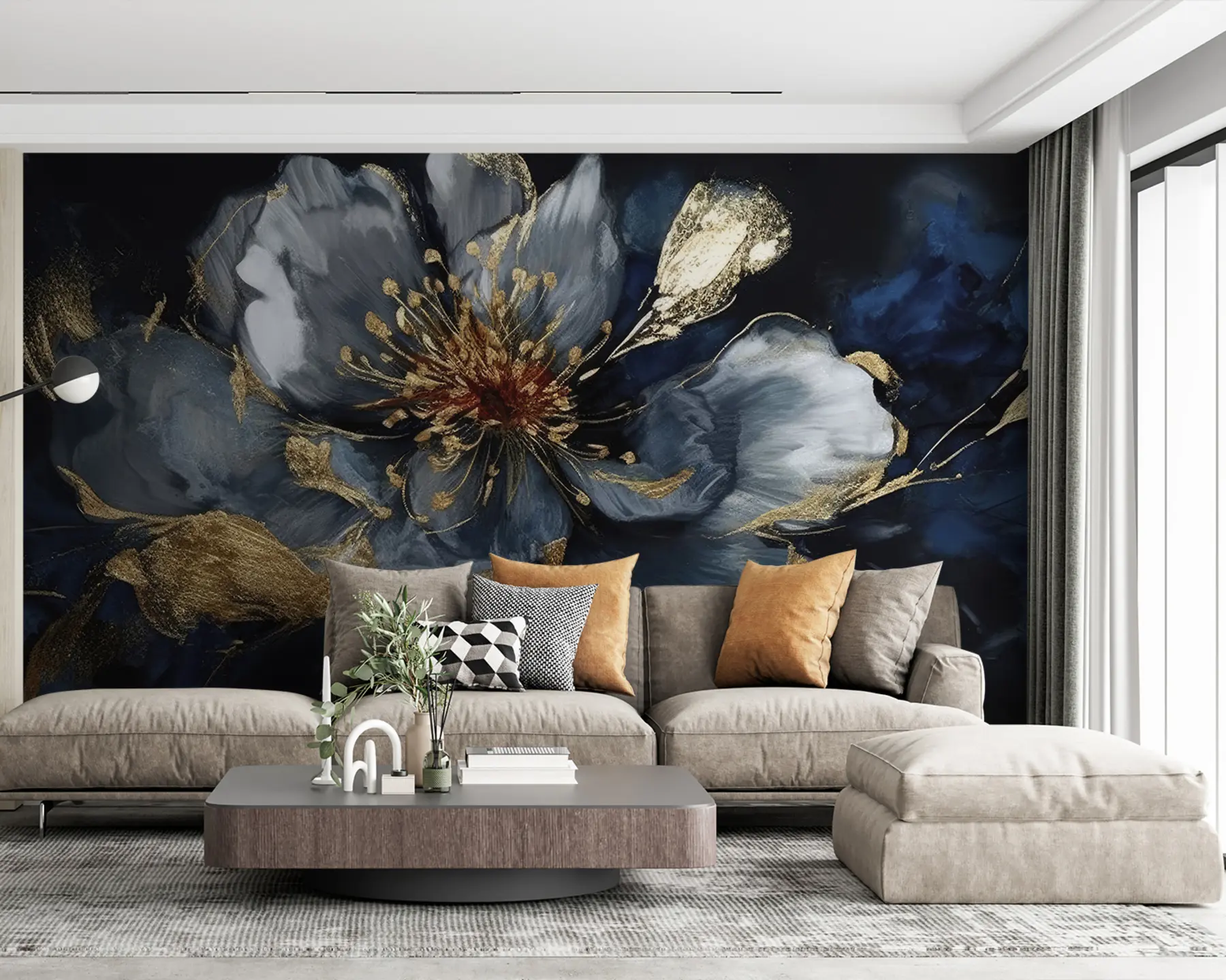 wall murals Large blue flower with veins u95657