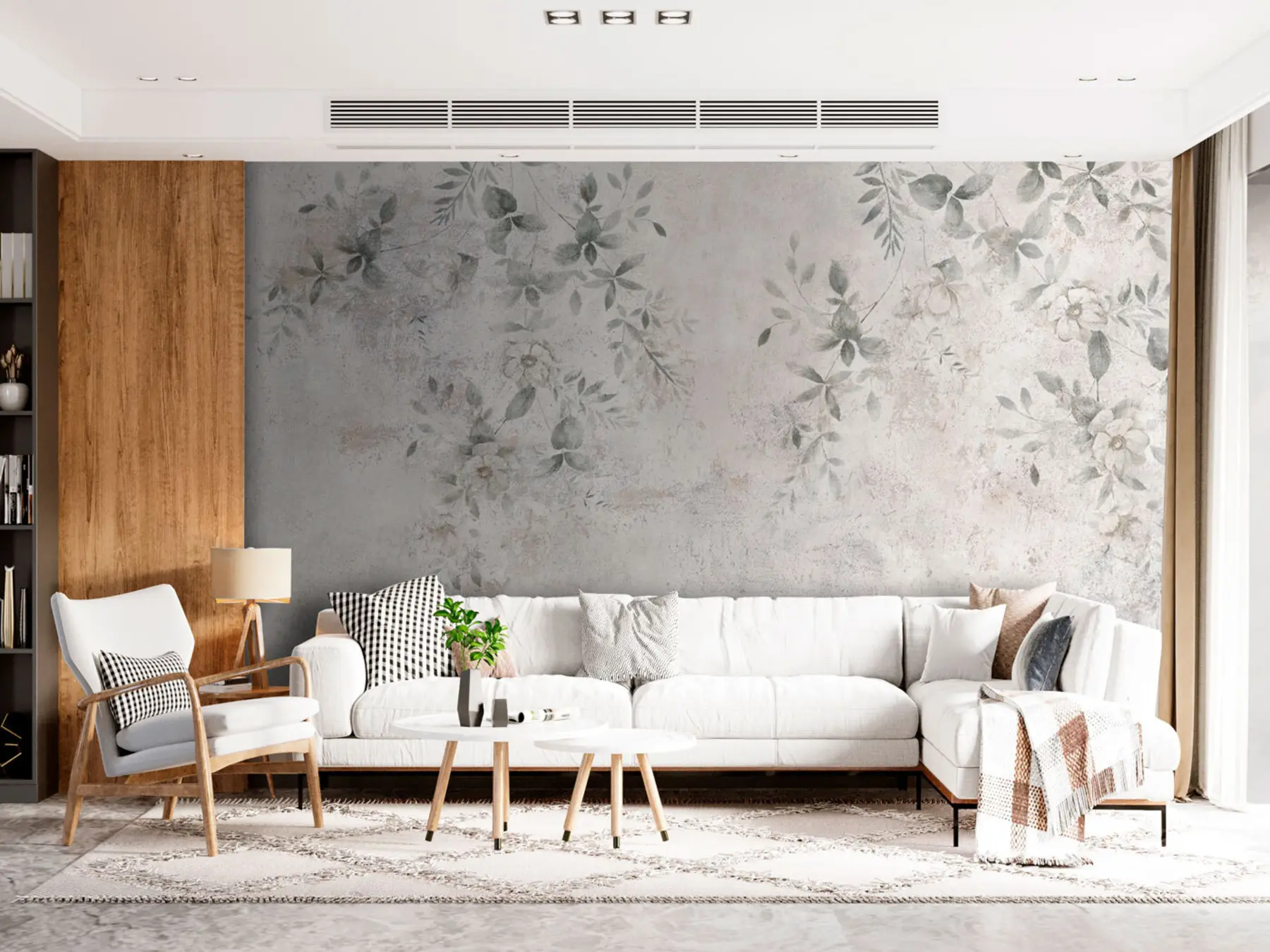 wall murals Flowers with branches on concrete grunge background minimalism u96140
