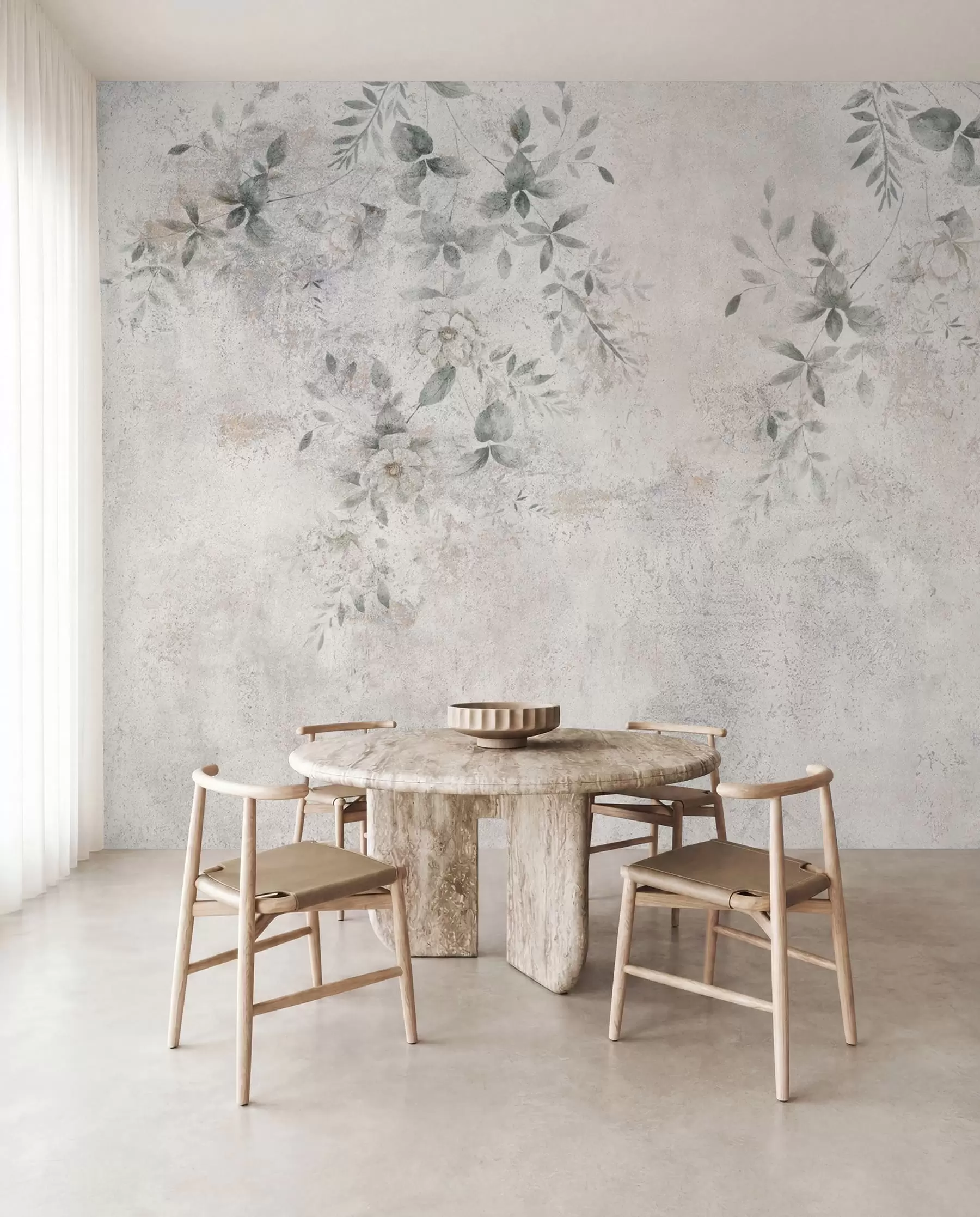 wall murals Flowers with branches on concrete grunge background minimalism u96140