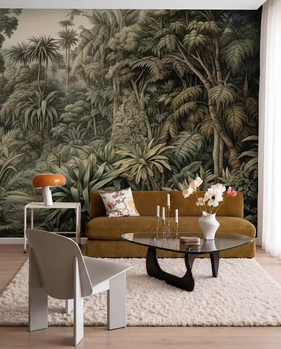 wall murals Dense Jungle in Olive Green u96093
