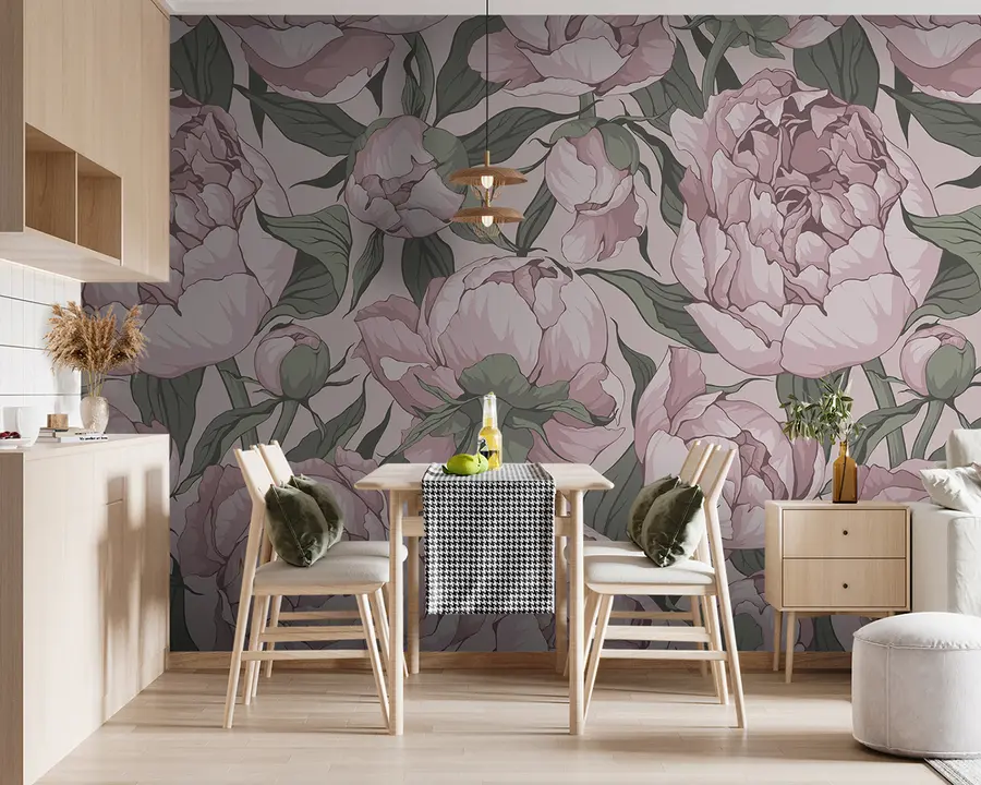 wall murals Blooming peonies in pastel colors u95849