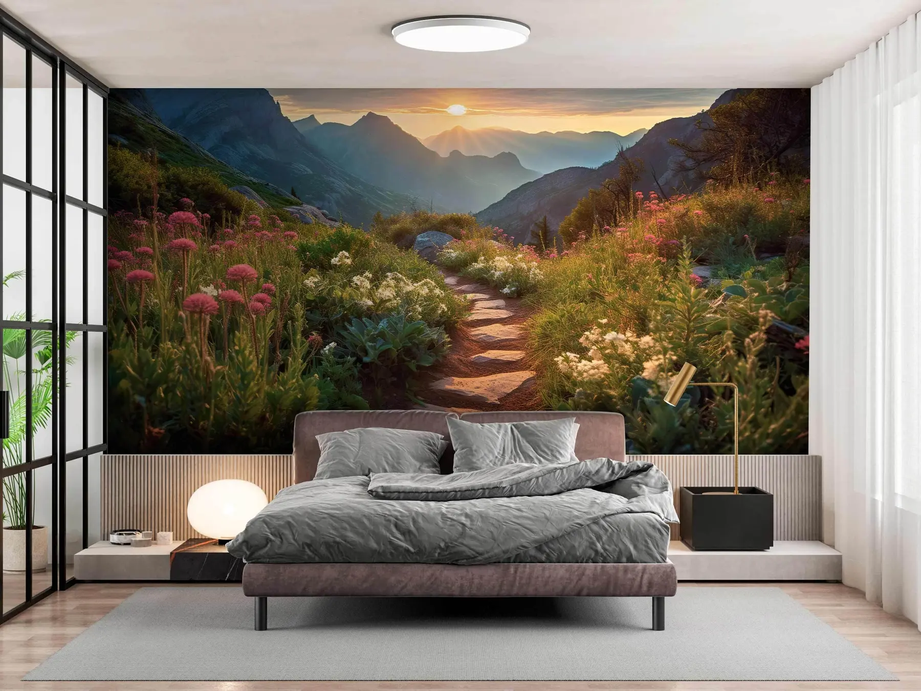 wall murals Mountain landscape flower road u96205