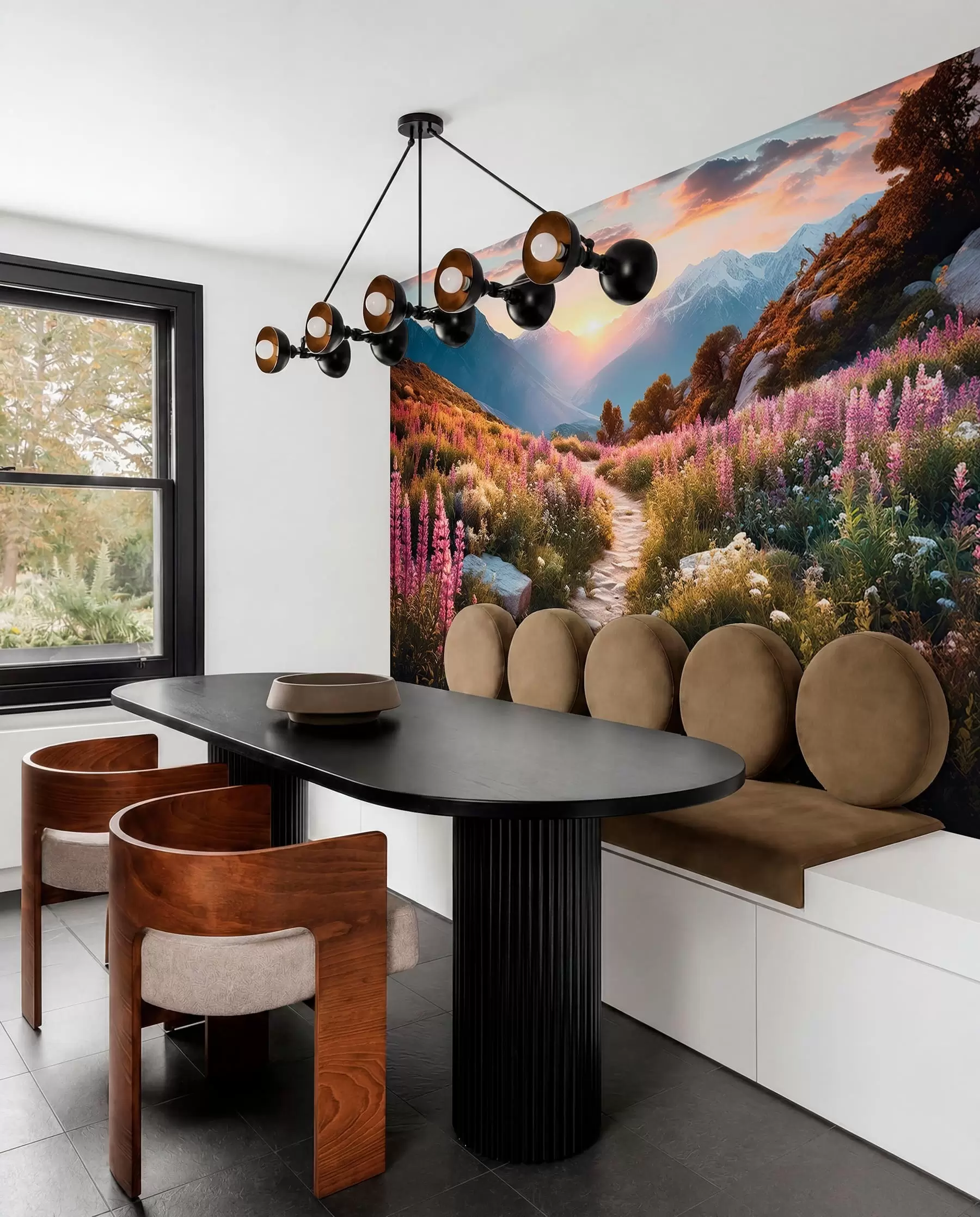 wall murals Mountain landscape magical flowers u96210