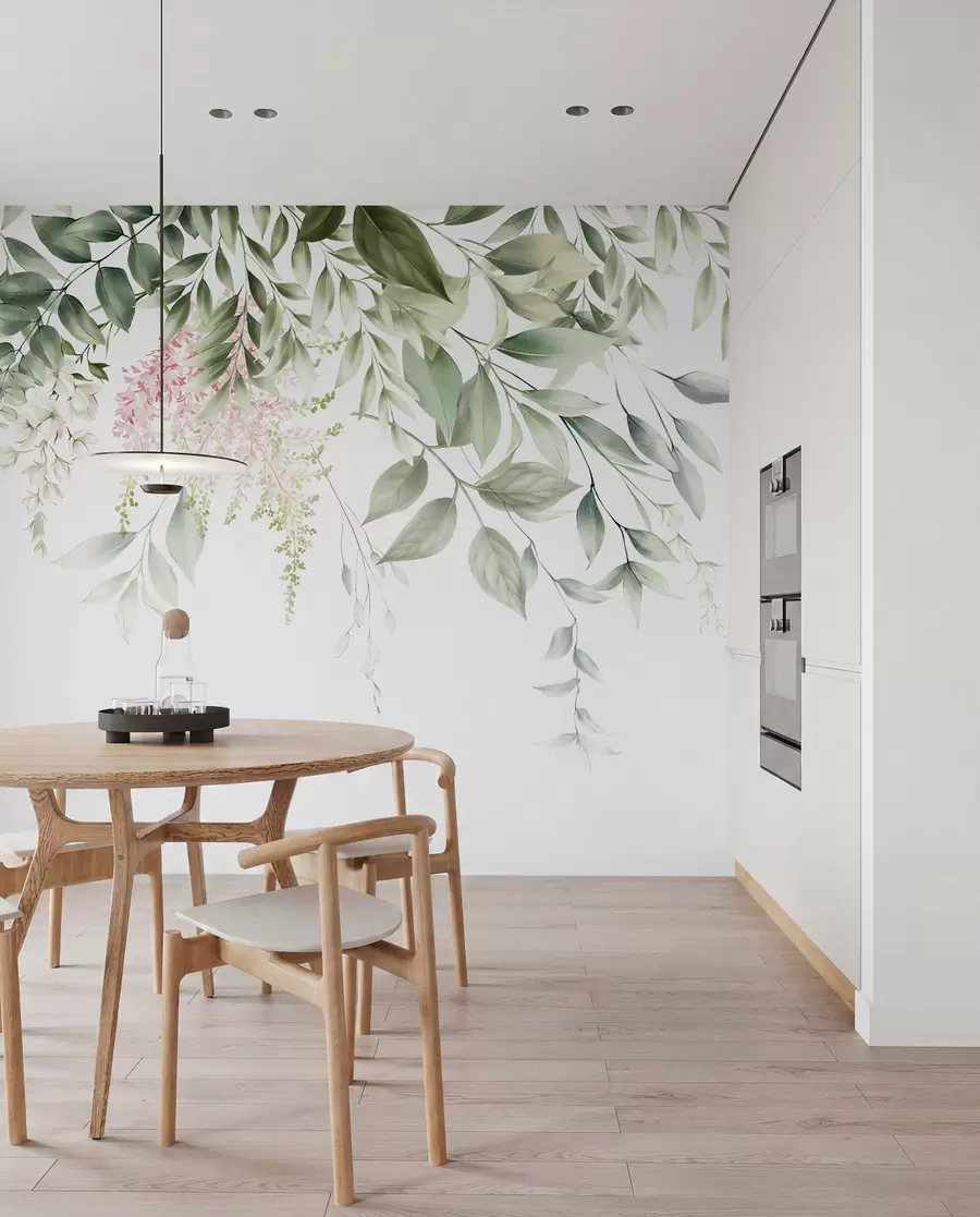 wall murals Foliage with pink flowers u95923