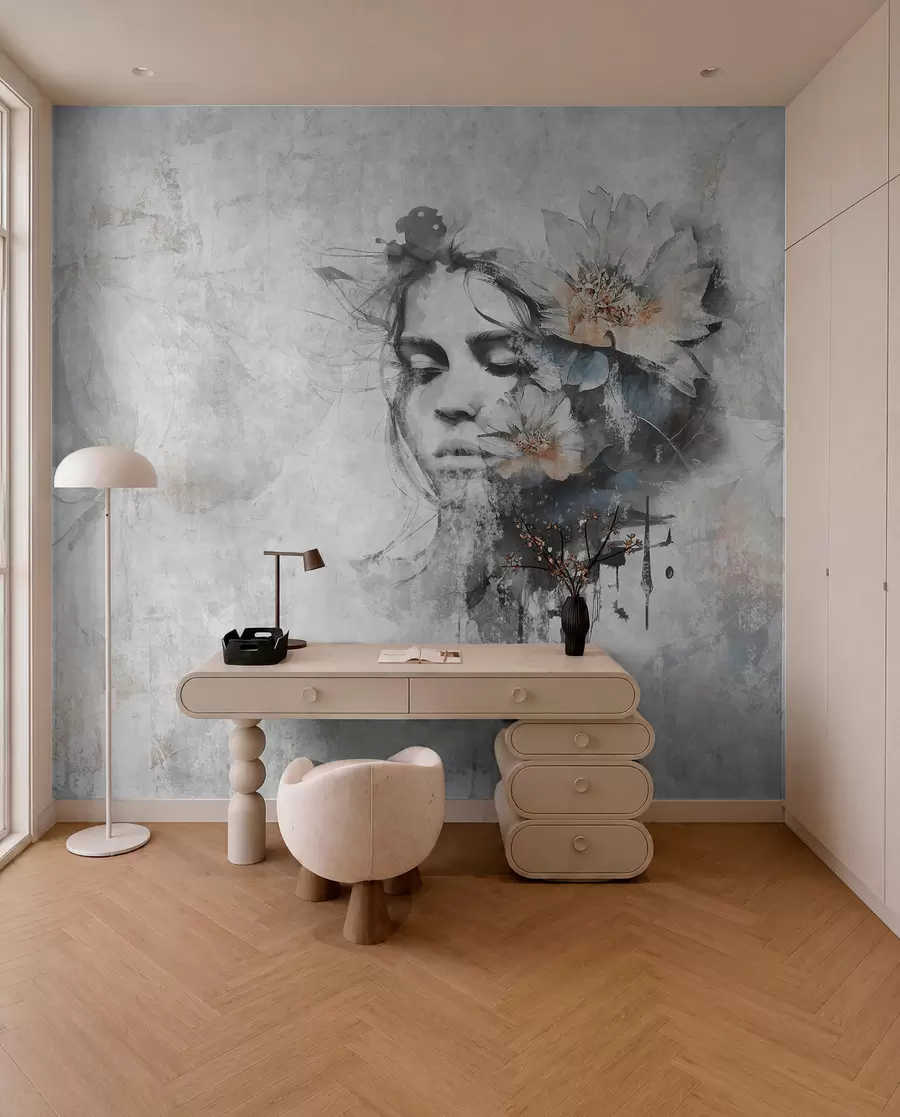 wall murals Silhouette of a girl's face on a concrete wall u96118