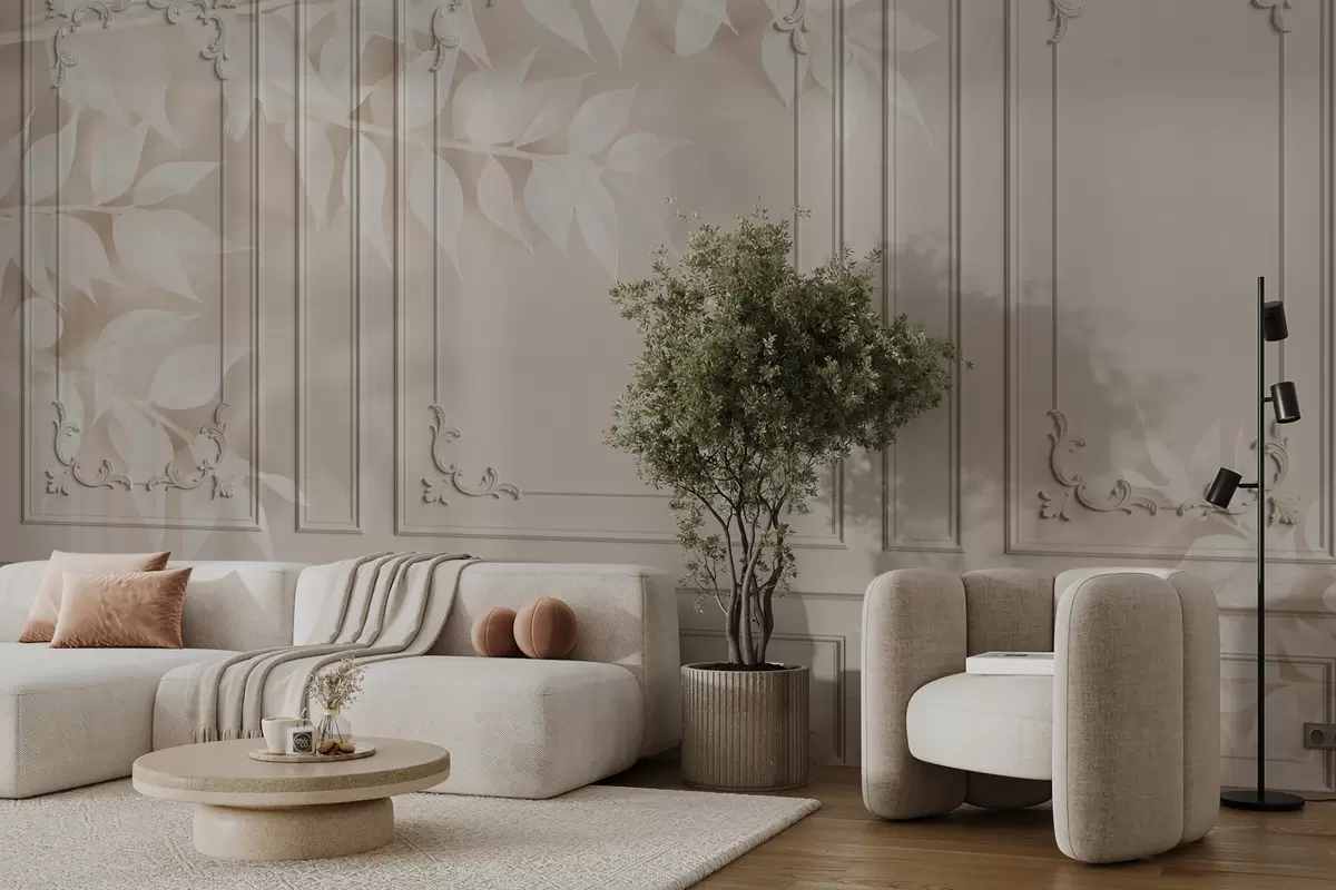 wall murals Classic English Boiserie panels with leaves u96165