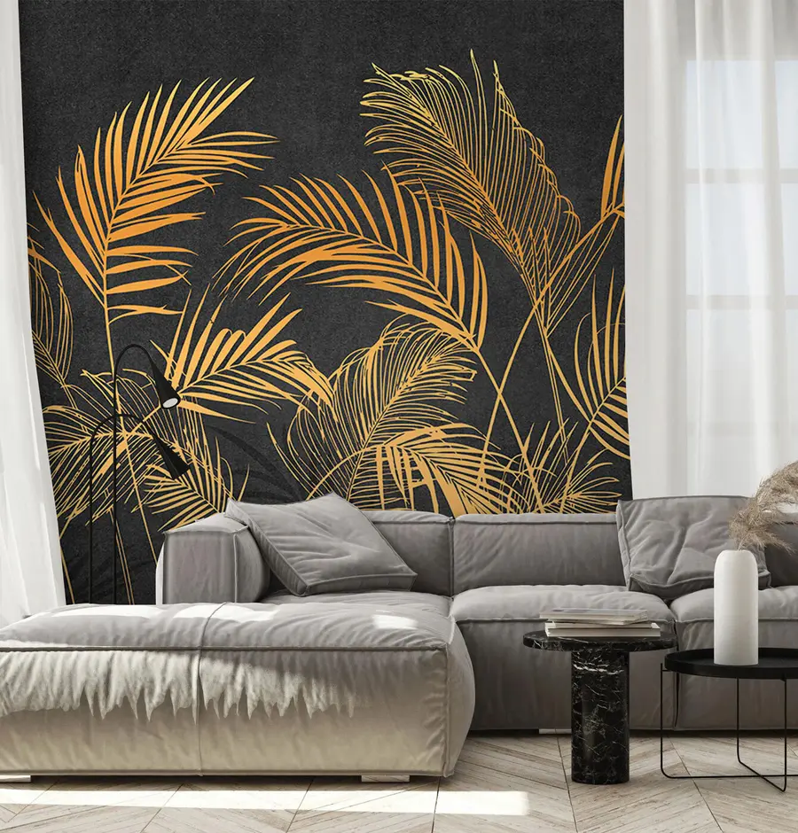 wall murals Palm leaves with concrete wall u96317
