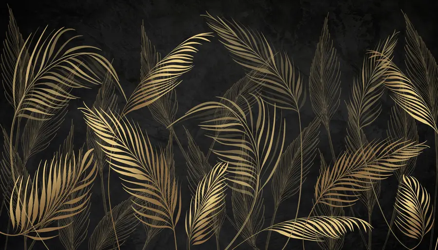 wall murals Palm leaves on black wall background u96318