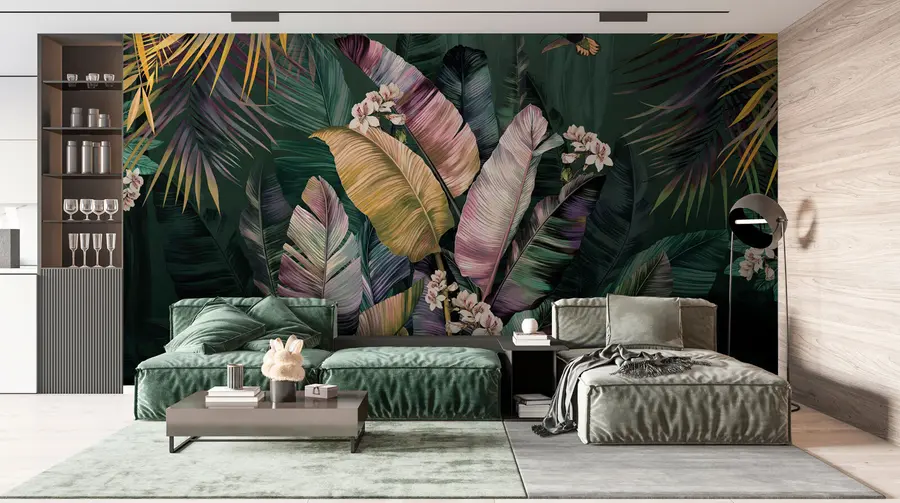 wall murals Colored banana and palm leaves u94155
