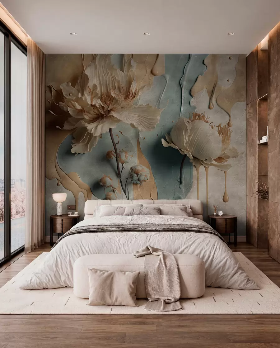 wall murals Flowers and paint streaks u95662
