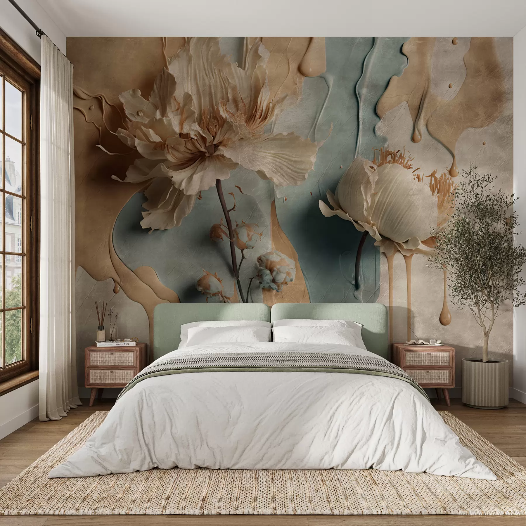 wall murals Flowers and paint streaks u95662