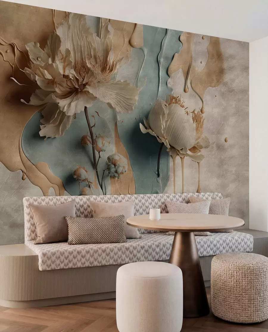 wall murals Flowers and paint streaks u95662
