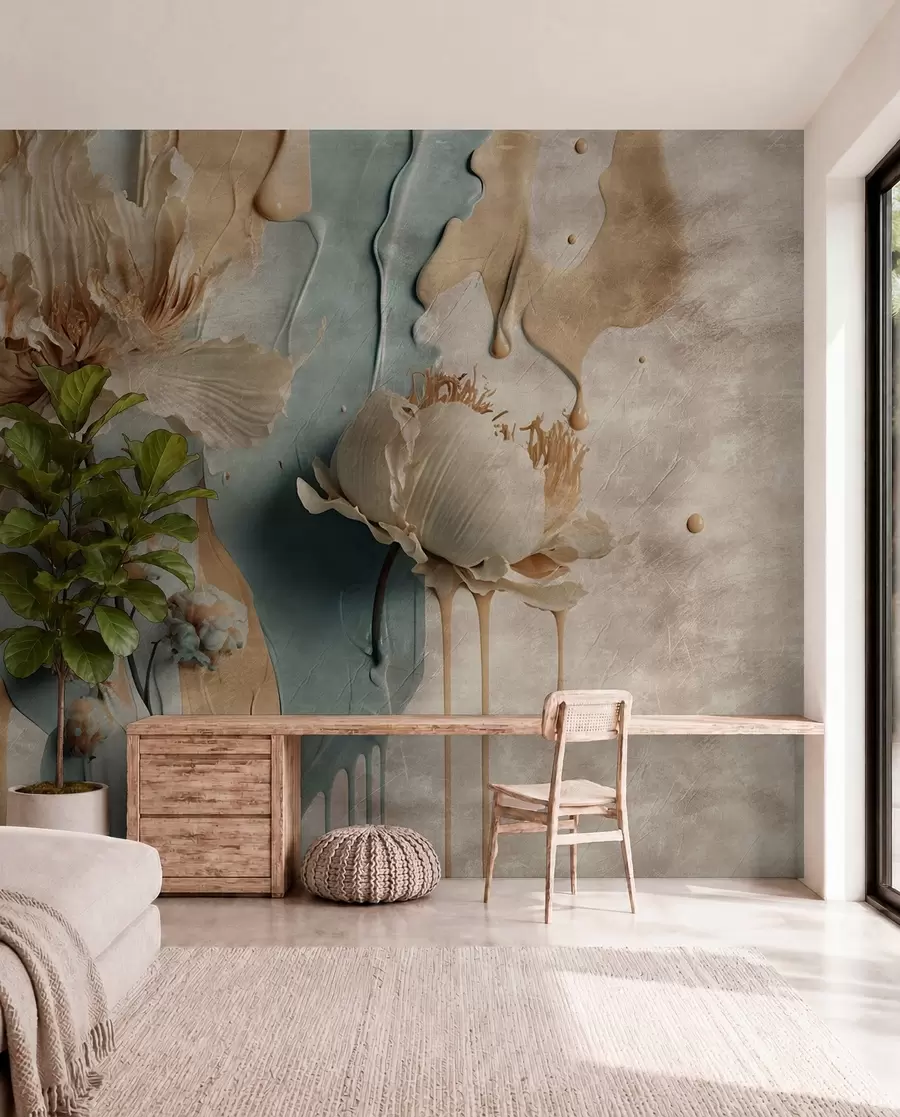 wall murals Flowers and paint streaks u95662