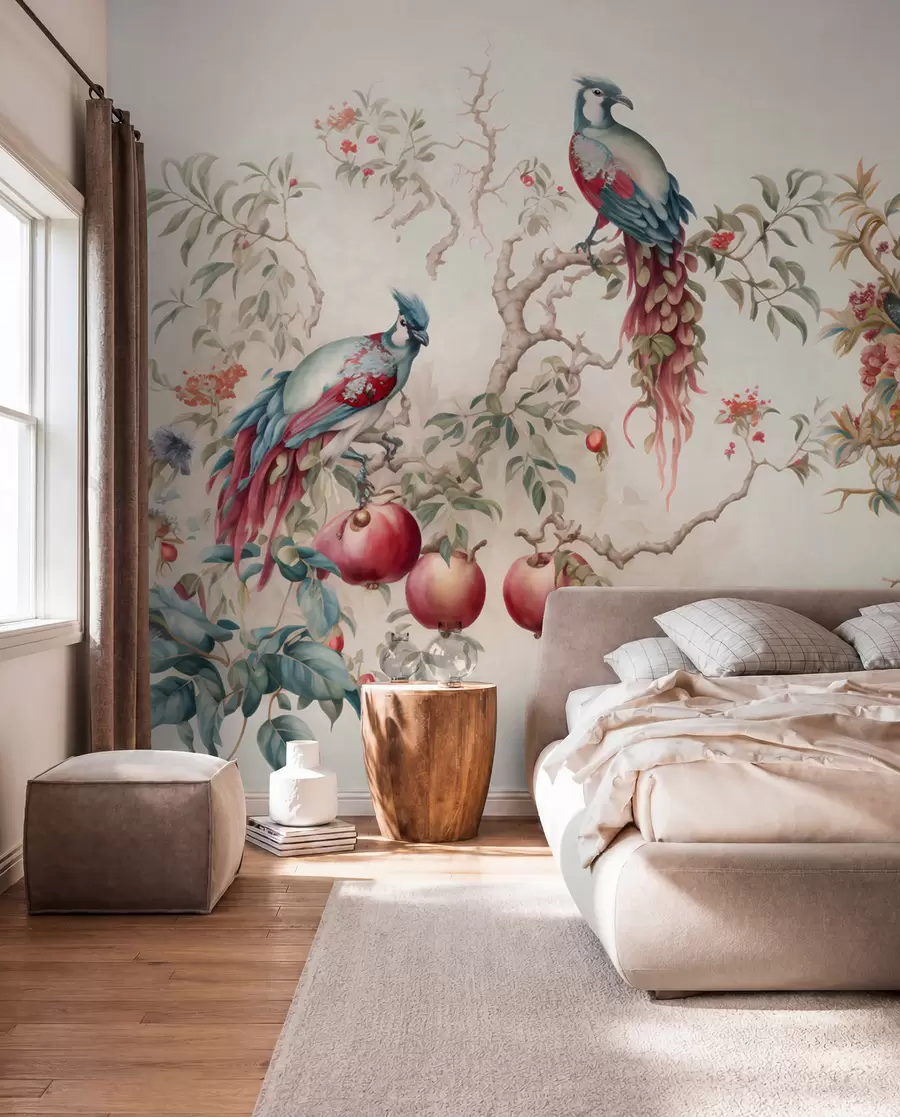 wall murals Birds on the branches of a pomegranate u95667