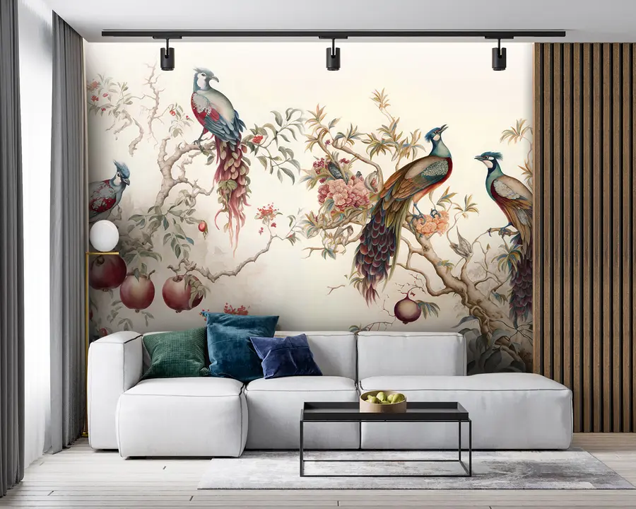wall murals Birds on the branches of a pomegranate u95667