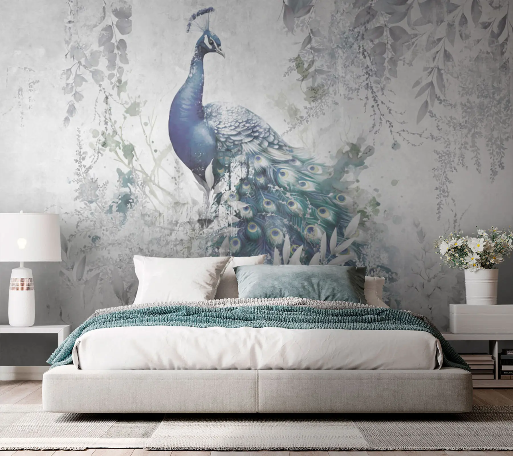 wall murals Fragile peacock on grunge concrete background u96727