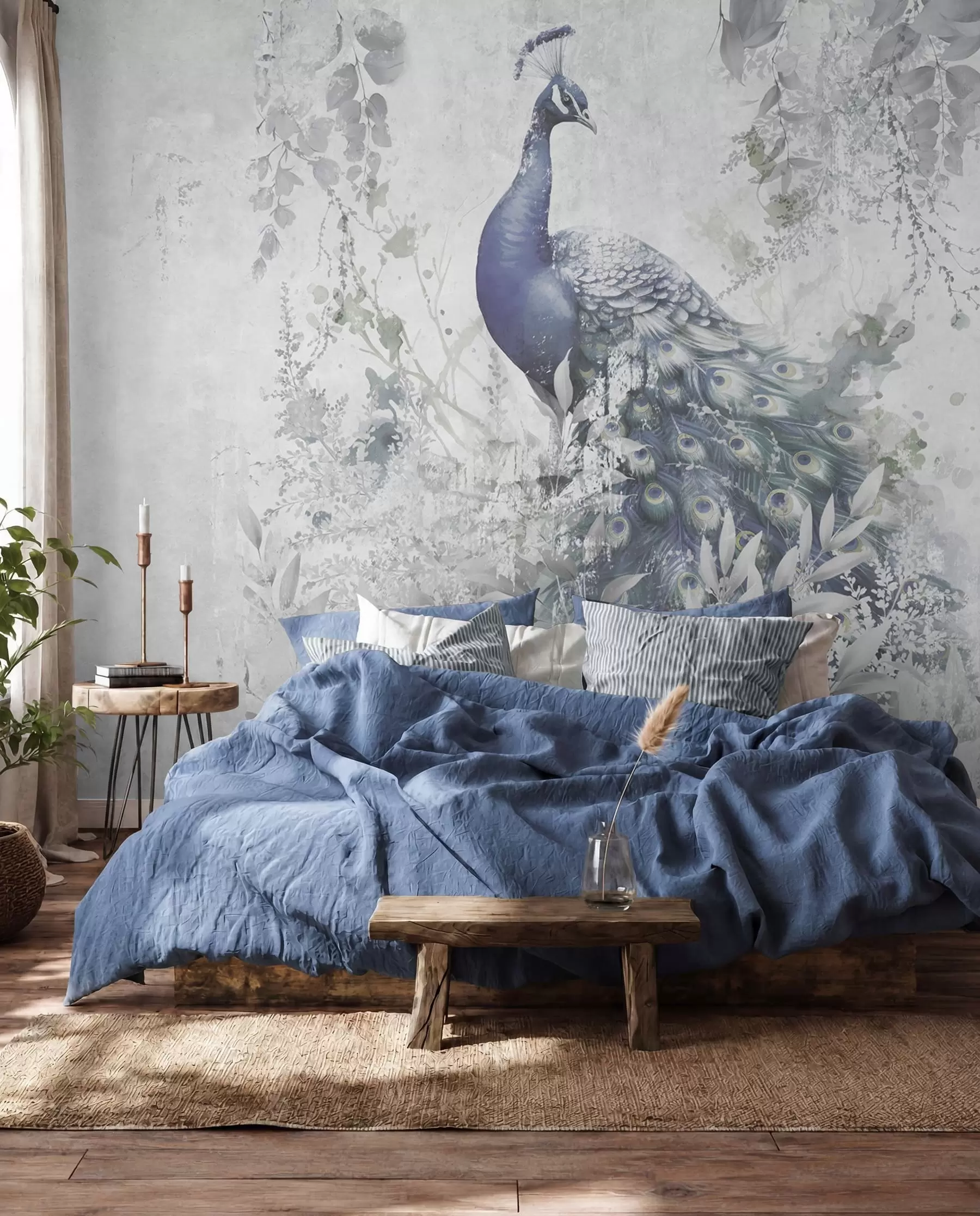 wall murals Fragile peacock on grunge concrete background u96727