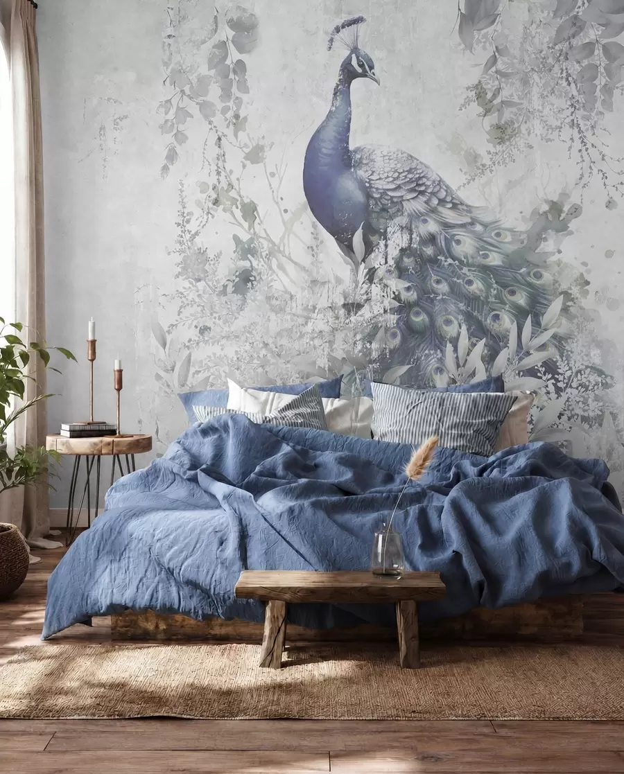 wall murals Fragile peacock on grunge concrete background u96727