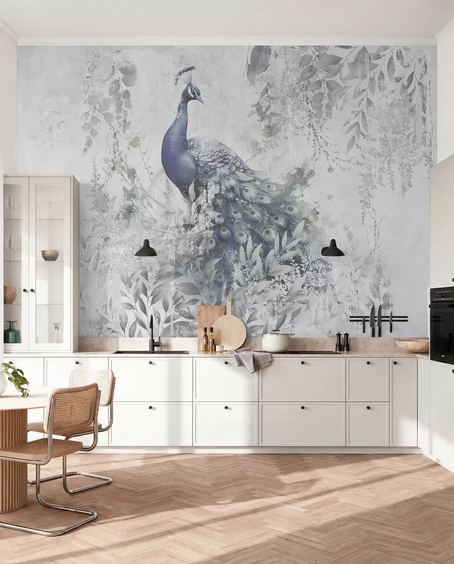 wall murals Fragile peacock on grunge concrete background u96727