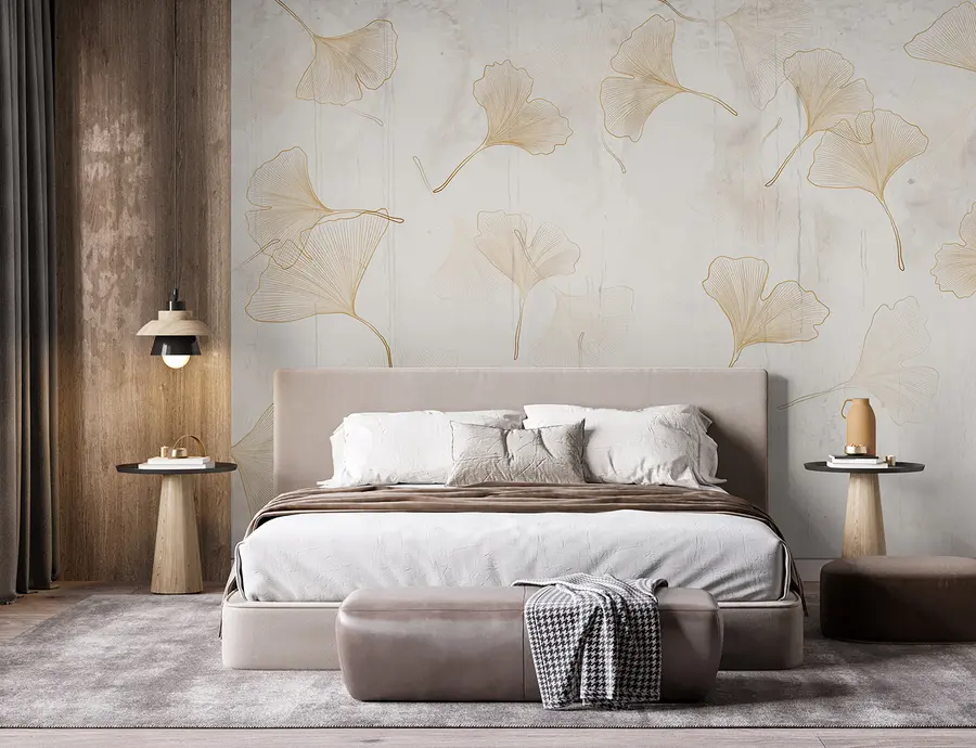 wall murals Ginkgo leaves in beige tones u96467