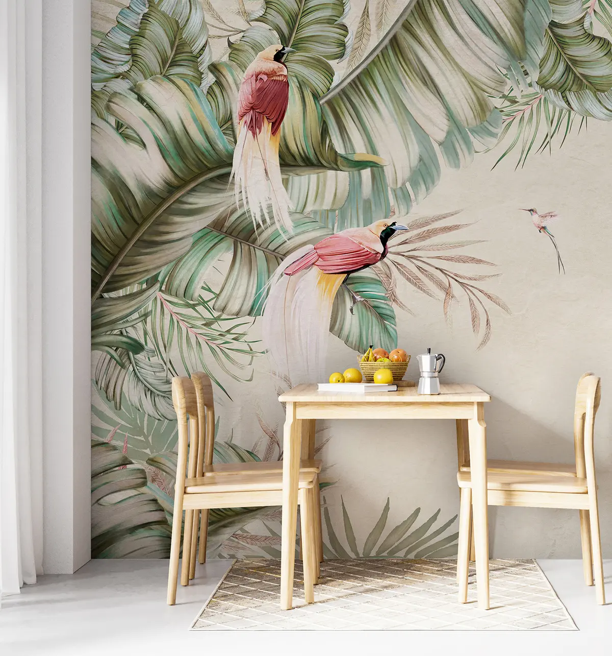 wall murals Tropical plants and birds on textured background u96550