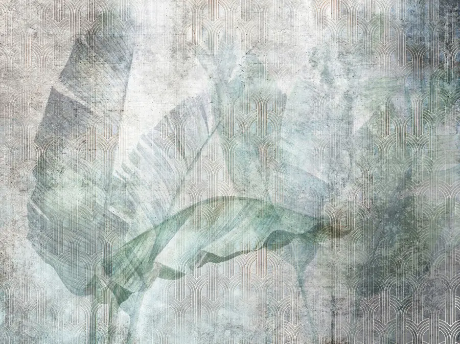 wall murals Big green banana leaves and marble texture u96927