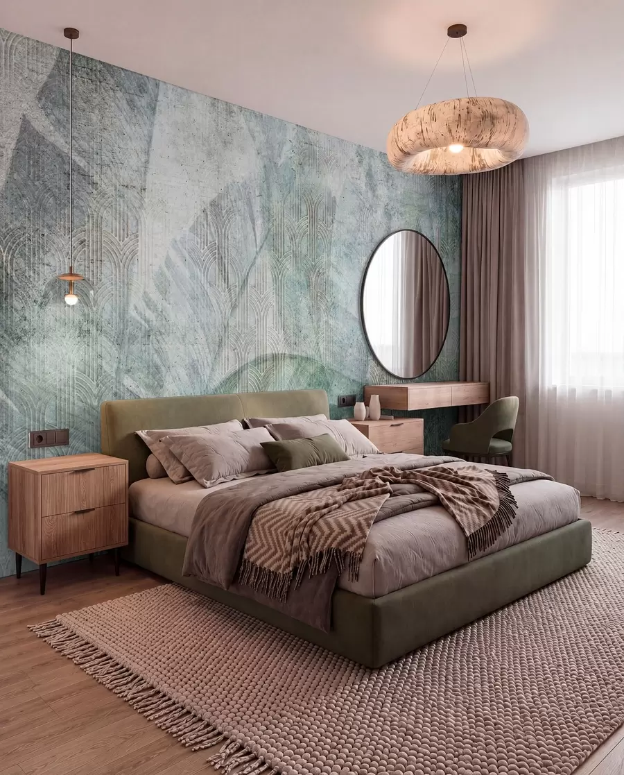 wall murals Big green banana leaves and marble texture u96927