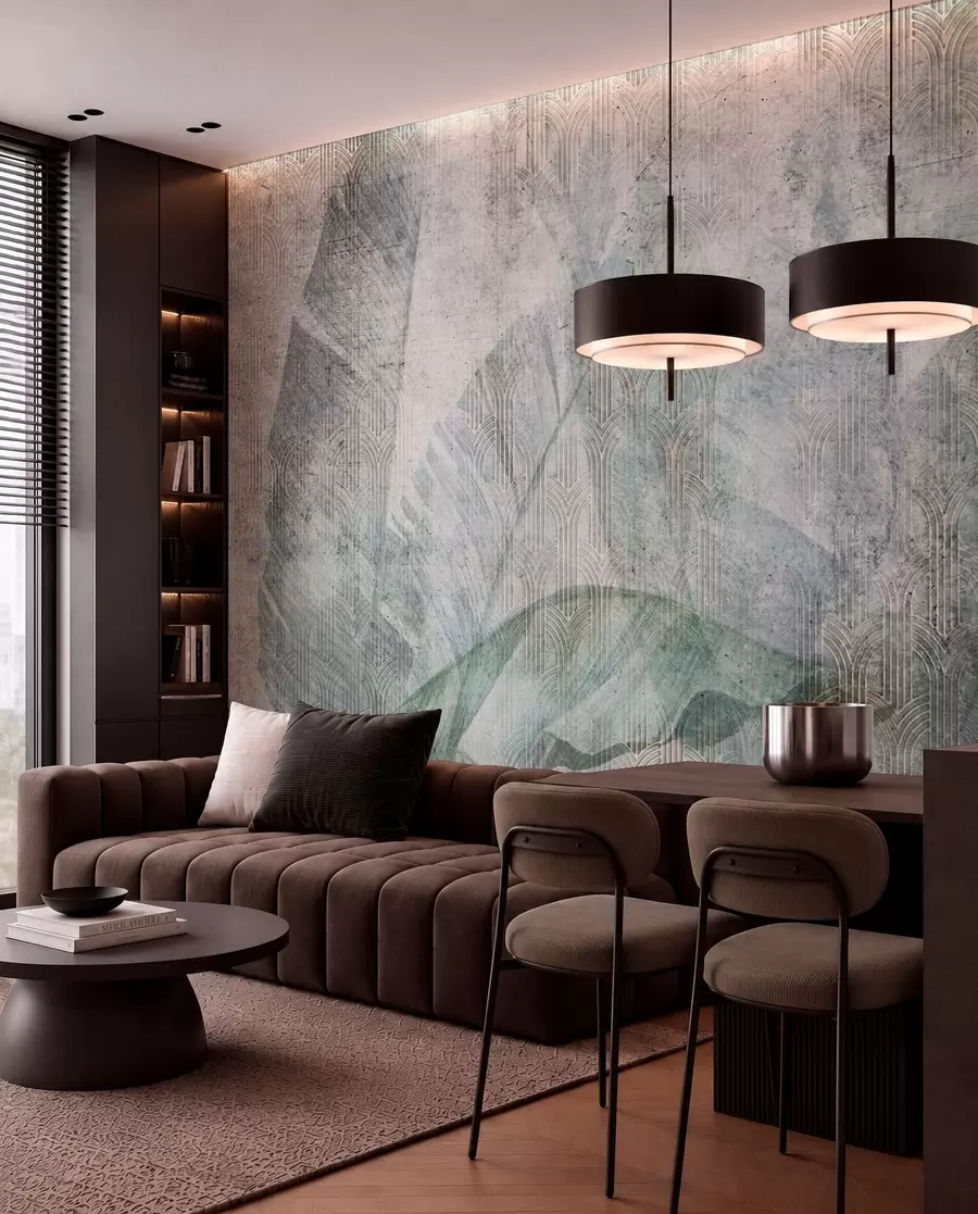 wall murals Big green banana leaves and marble texture u96927