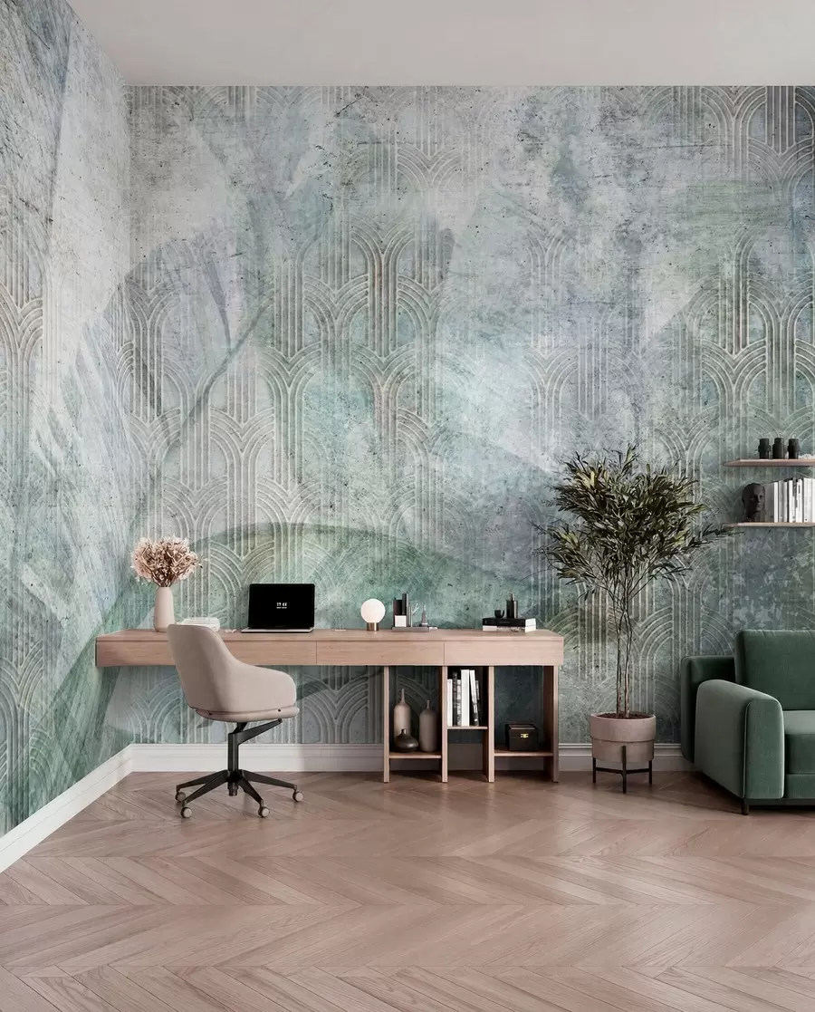 wall murals Big green banana leaves and marble texture u96927