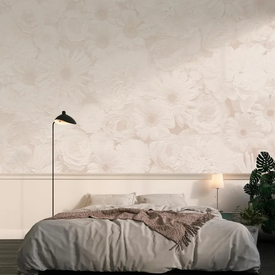 wall murals Lush flowers in the style of rococo and boho monochrome u96930