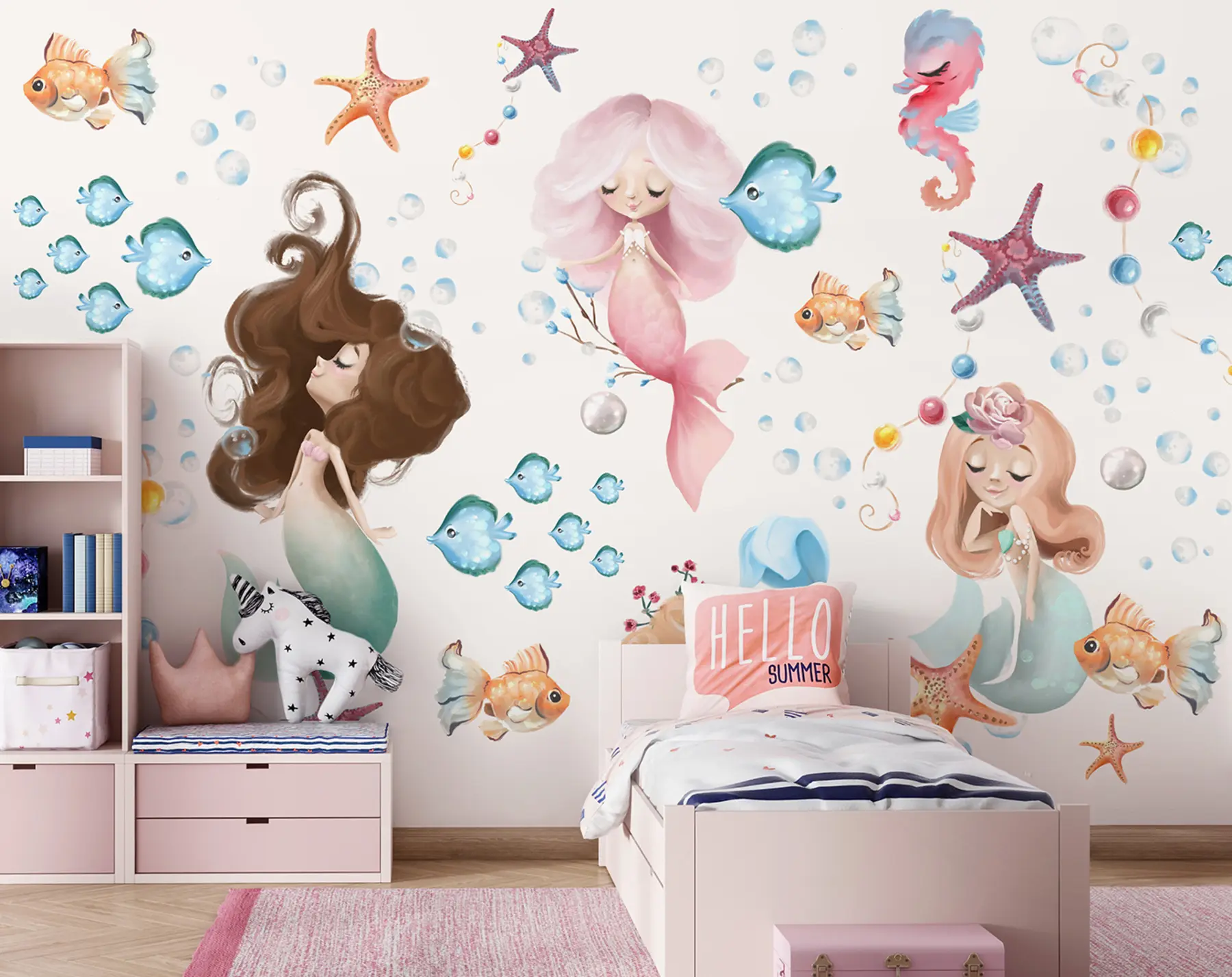 wall murals Watercolor mermaids and fish u96868