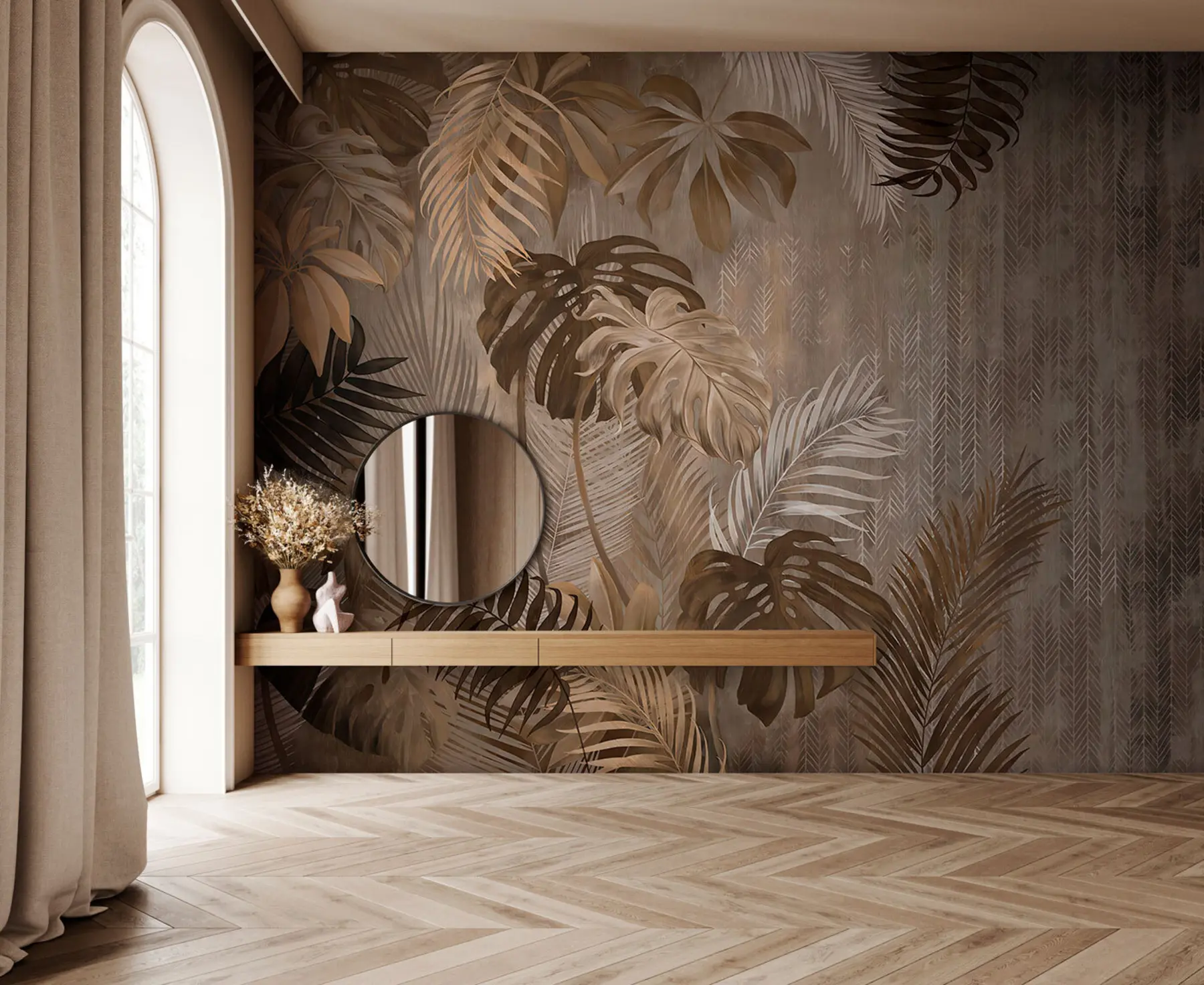 wall murals Tropical leaves in grunge style u97012